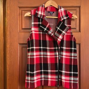 Chaps Plaid Zip Up 100% Cotton Sweater Vest Size L-Black/White/Red